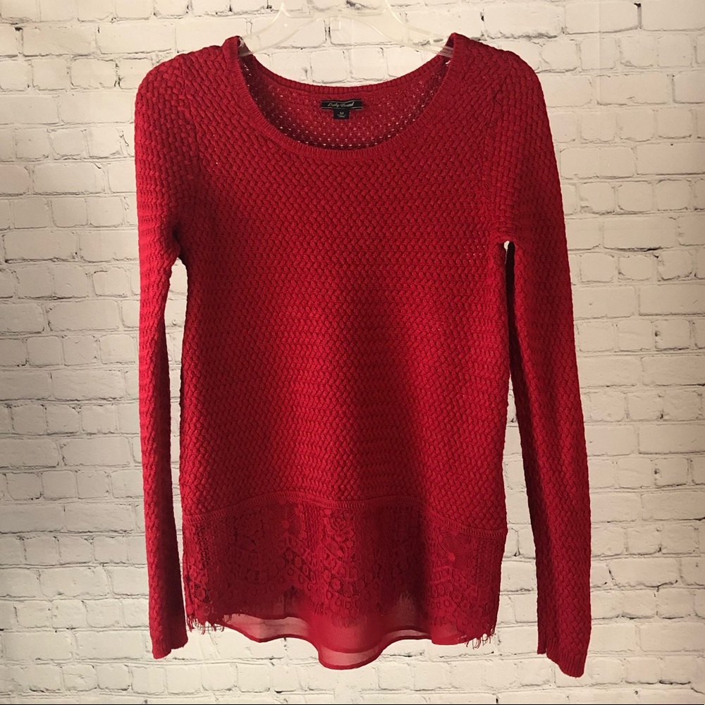 Women's Lucky Brand bright red sweater with chevron pattern knit. Size medium